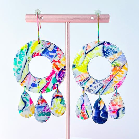 Paint Palette Drops – Handmade Rainbow Circle Teardrop Earrings