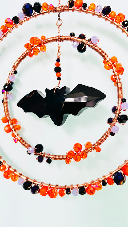 Midnight Harvest Bat – Halloween Crystal Bat Suncatcher
