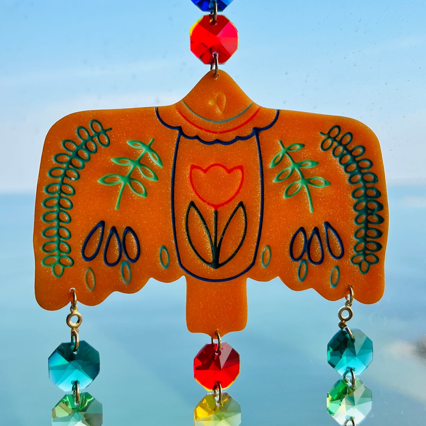 Folk Art Bird Suncatcher – Handmade Window Ornament