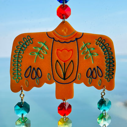 Folk Art Bird Suncatcher – Handmade Window Ornament