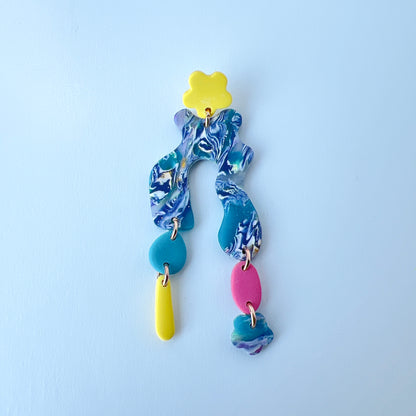 Color Pop Squiggle Dangle Earrings –Funky Polymer Clay