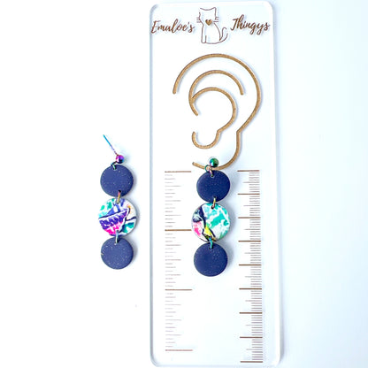 Purple Galaxy Dot Drop Earrings – Polymer Clay & Rainbow Posts