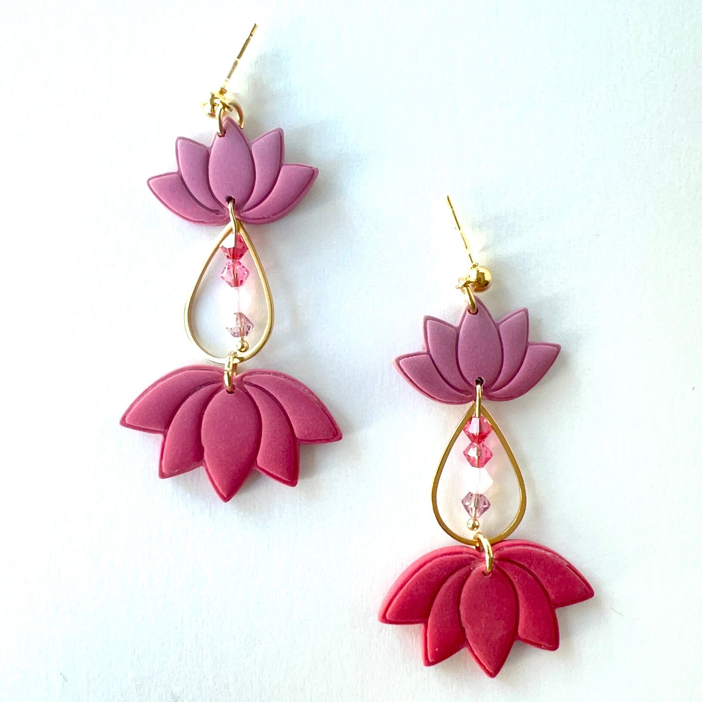 Lotus Blossoms with Teardrop & Beaded Crystal Earrings