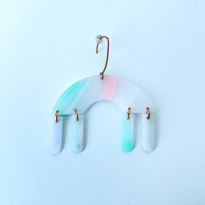Pastel Arch Dangle Earrings – Semi-Transparent Clay & Rose Gold
