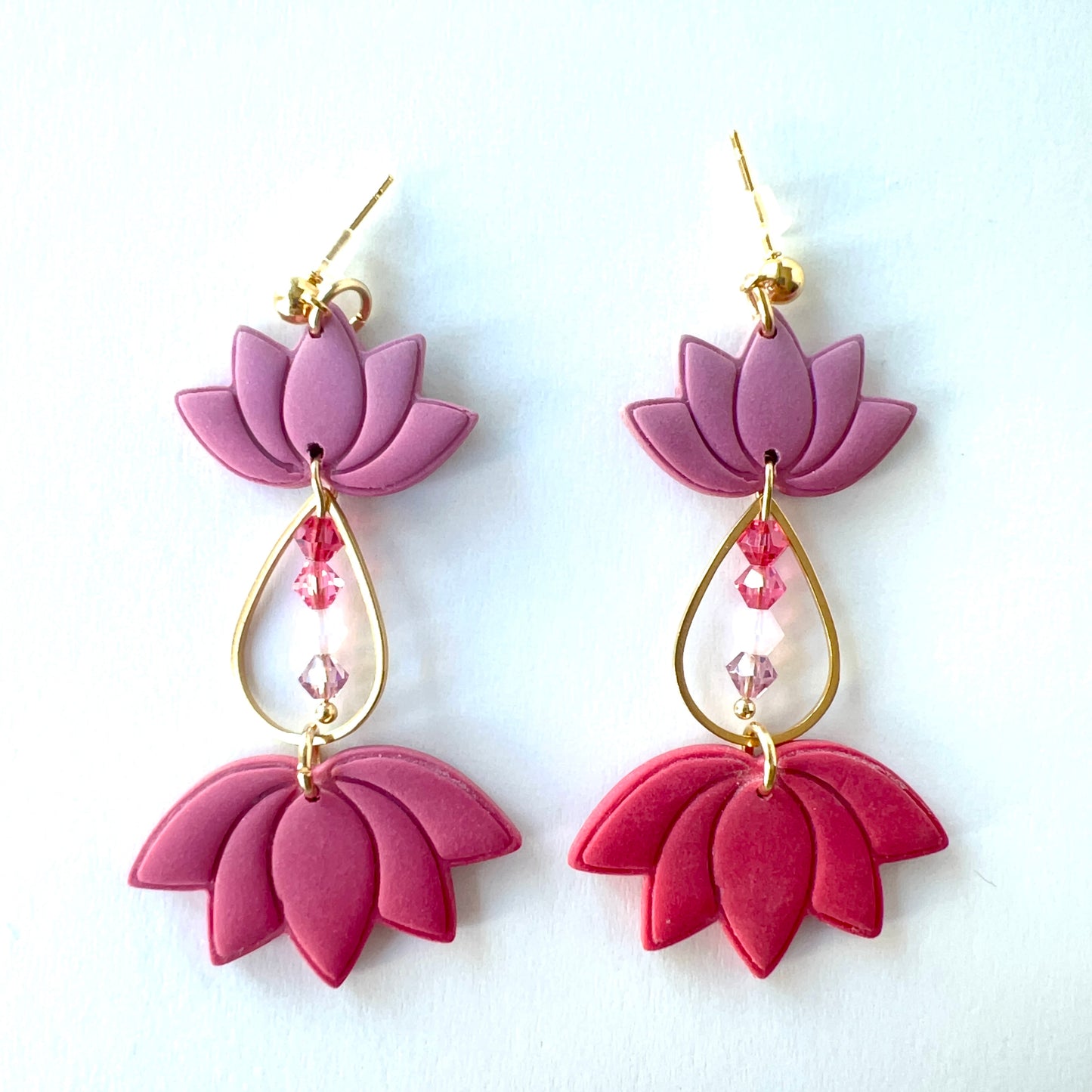 Lotus Blossoms with Teardrop & Beaded Crystal Earrings