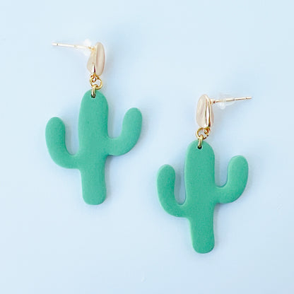 Gold Organic Posts with Green Cactus Earrings