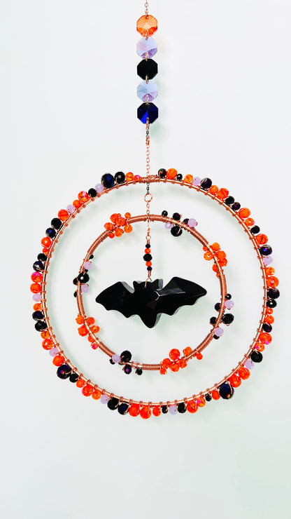 Midnight Harvest Bat – Halloween Crystal Bat Suncatcher