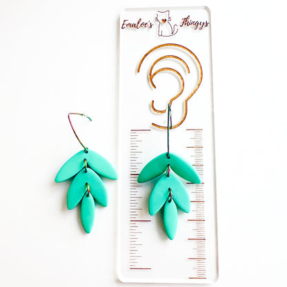 Turquoise Leaf Dangle Earrings – Polymer Clay & Rainbow V Earwires
