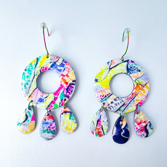 Paint Palette Drops – Handmade Rainbow Circle Teardrop Earrings