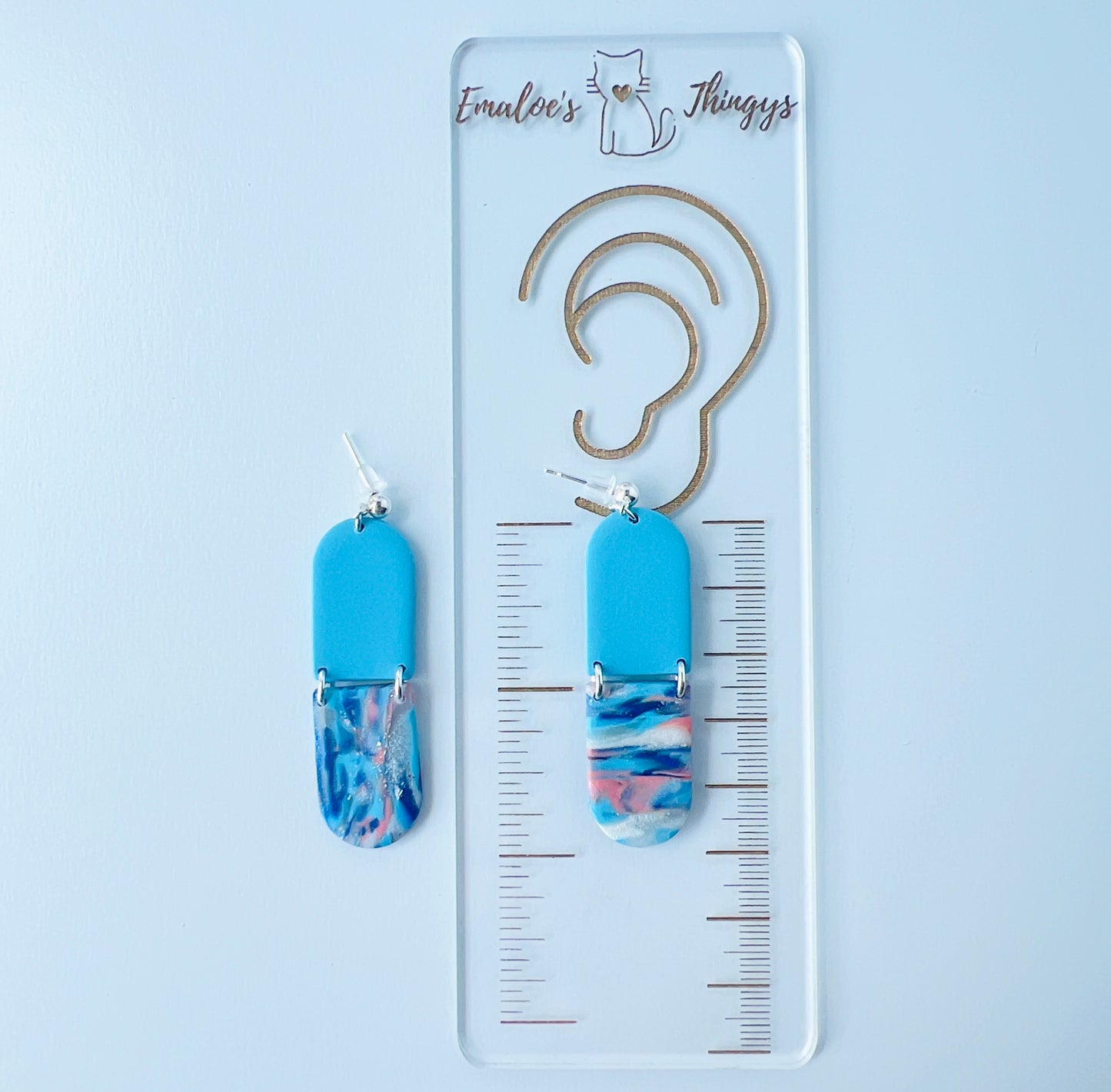 Shimmering Sky Blue Marbled Dangle Earrings