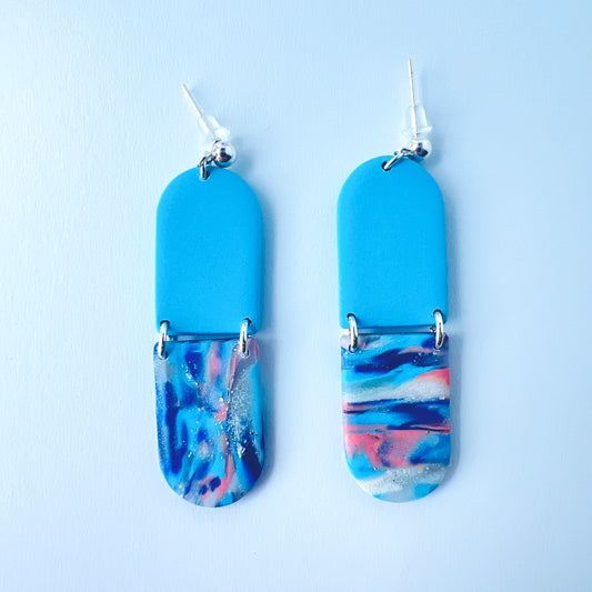 Shimmering Sky Blue Marbled Dangle Earrings