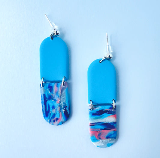 Shimmering Sky Blue Marbled Dangle Earrings