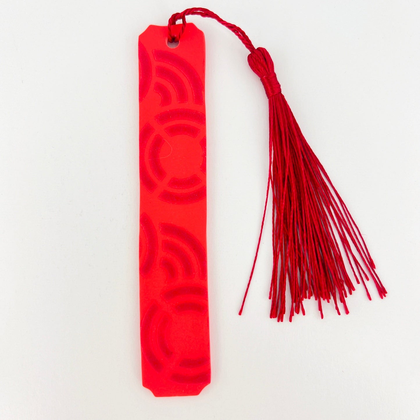 Bookmarks Red Orange with Red Circles & Dark Red Tassle Tall Beveled Edge Bookmarks