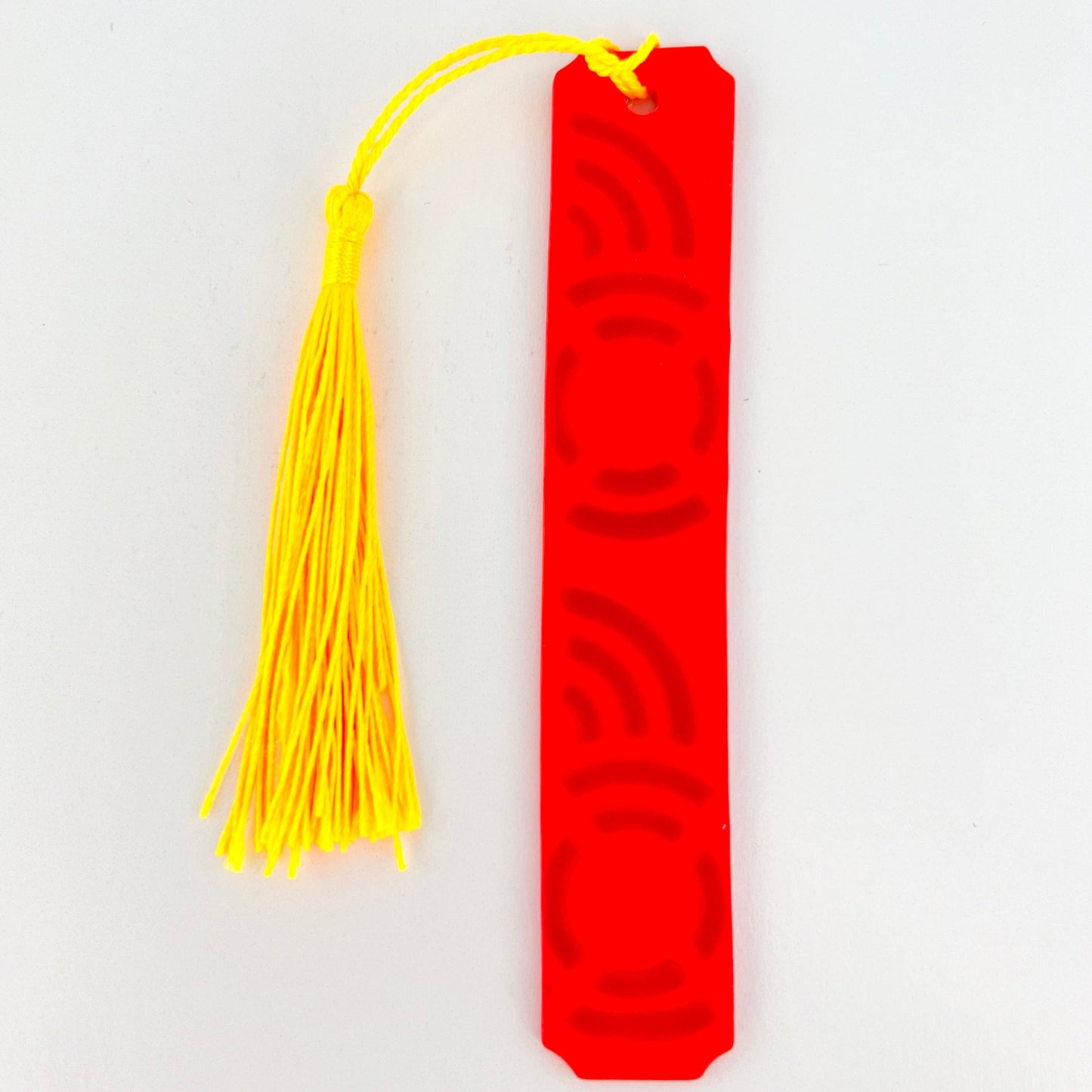 Bookmarks Red Orange with Red Circles & Yellow Tassle Tall Beveled Edge Bookmarks