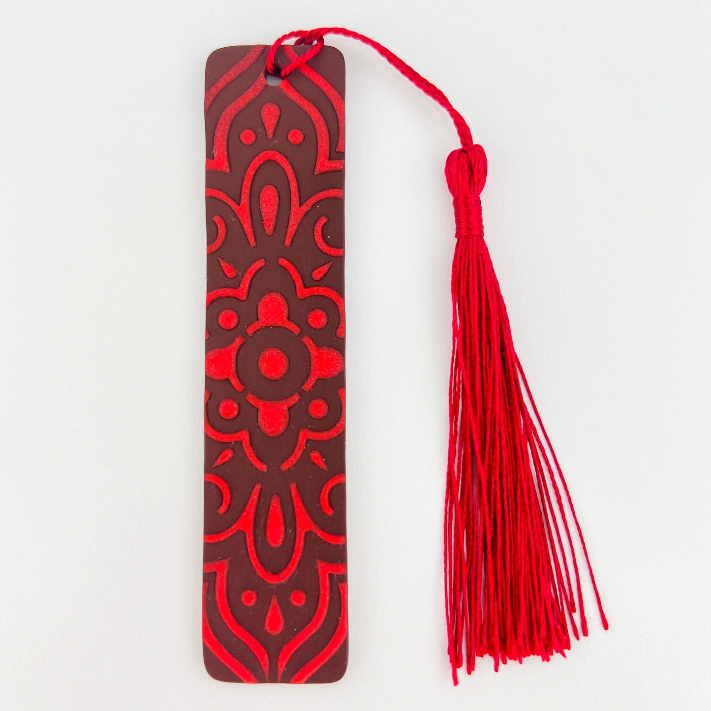 Bookmarks Brown with Red Mandala Tall Curved Edge Bookmarks