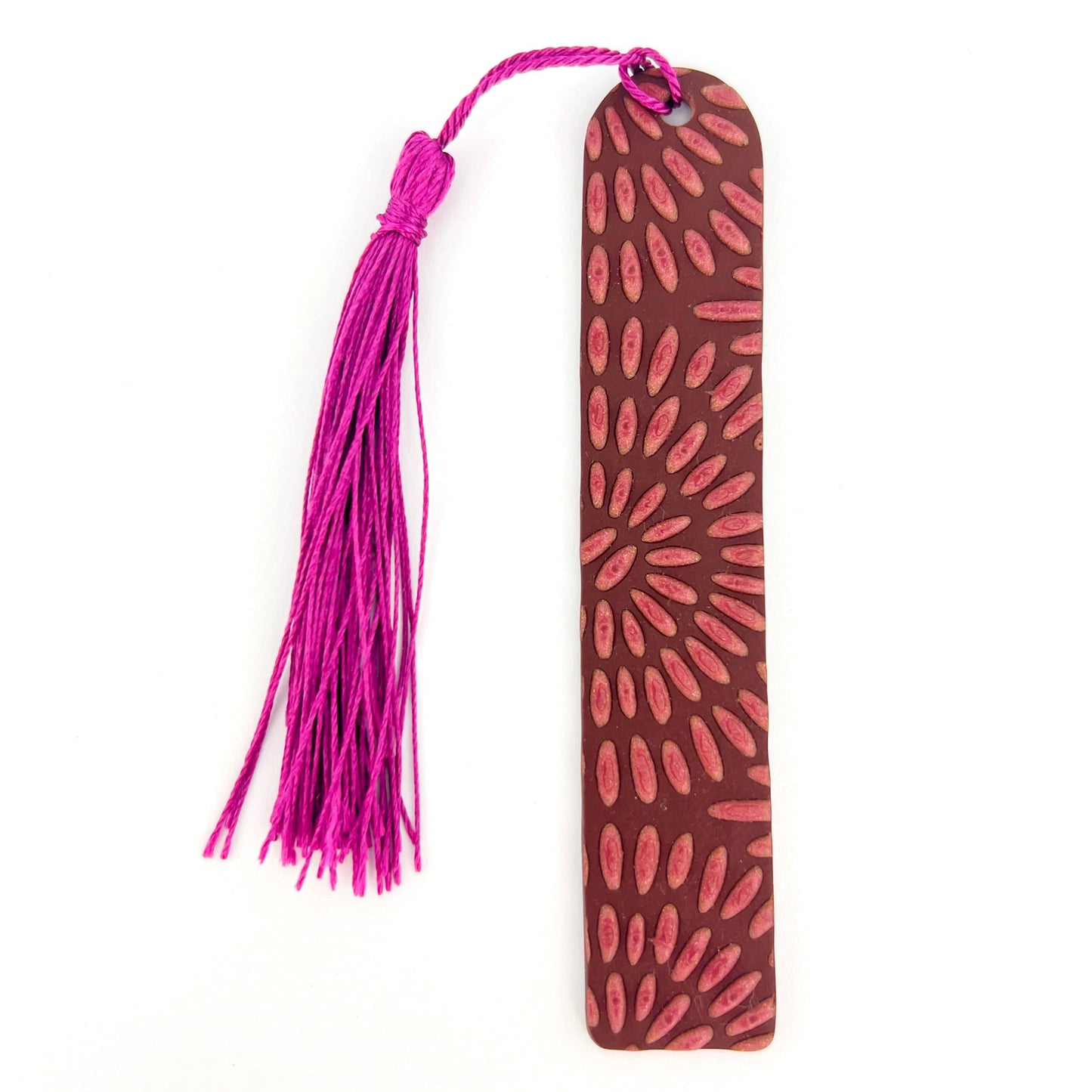 Bookmarks Brown & Pale Pink Circle Mandala with Purple Tassle Tall Rounded Top Bookmarks