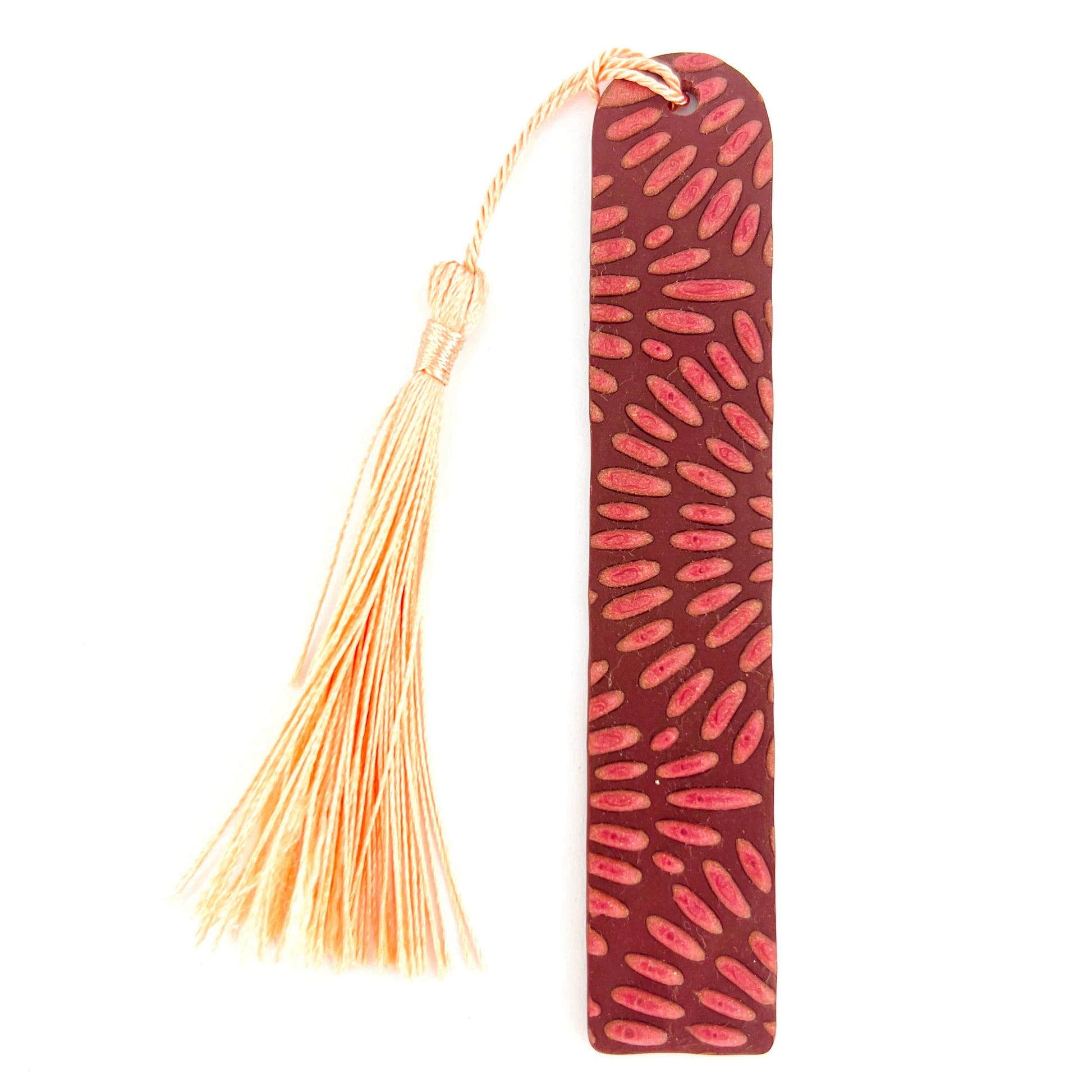 Bookmarks Brown & Pale Pink Circle Mandala with Peach Tassle Tall Rounded Top Bookmarks