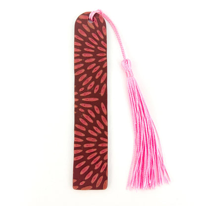 Bookmarks Brown & Pale Pink Circle Mandala with Pink Tassle Tall Rounded Top Bookmarks
