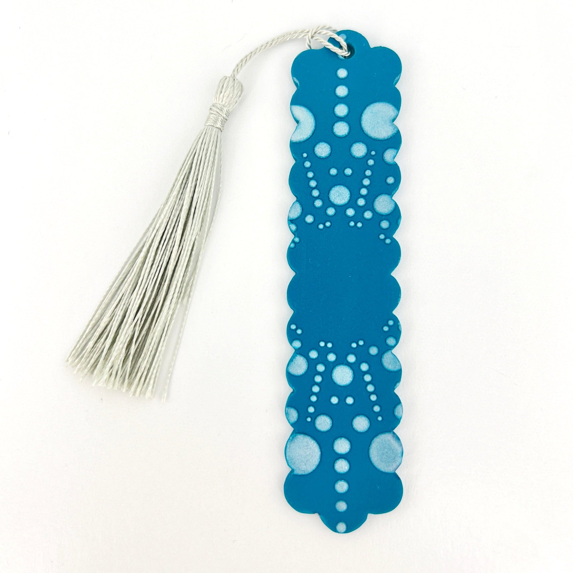 Bookmarks Pacific Blue with Silver Dottted Pattern Tall Scalloped Bookmarks