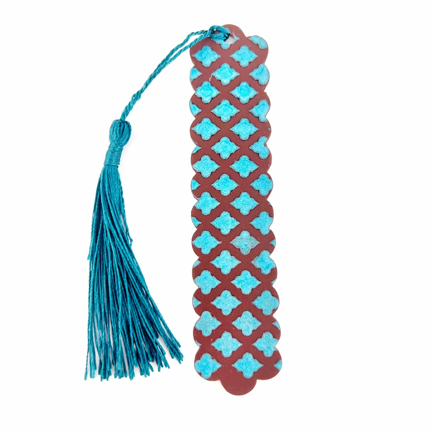 Bookmarks Brown with Teal Scallops - Ocean Tassle Tall Scalloped Bookmarks