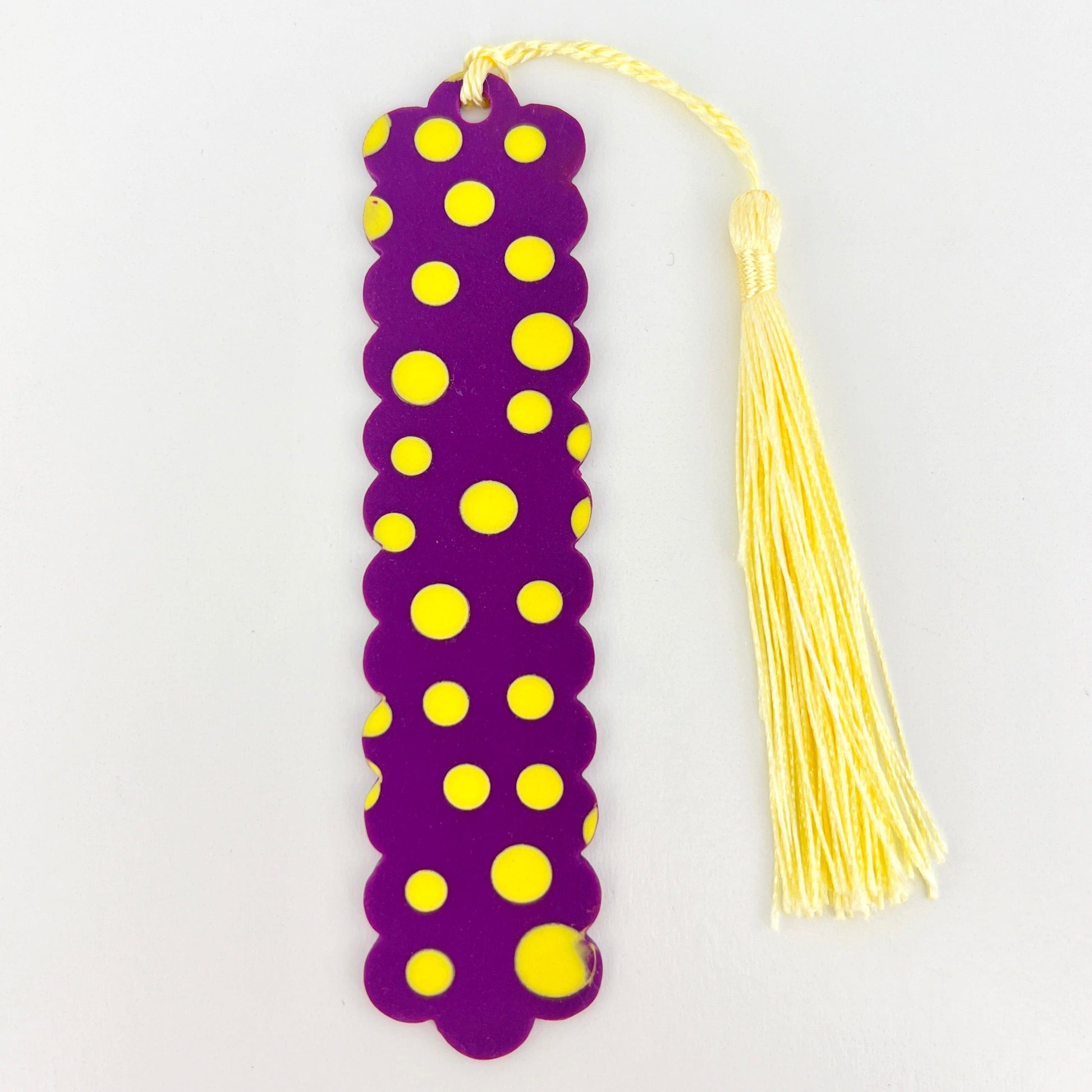 Bookmarks Puple with Yellow Polka Dots Tall Scalloped Bookmarks