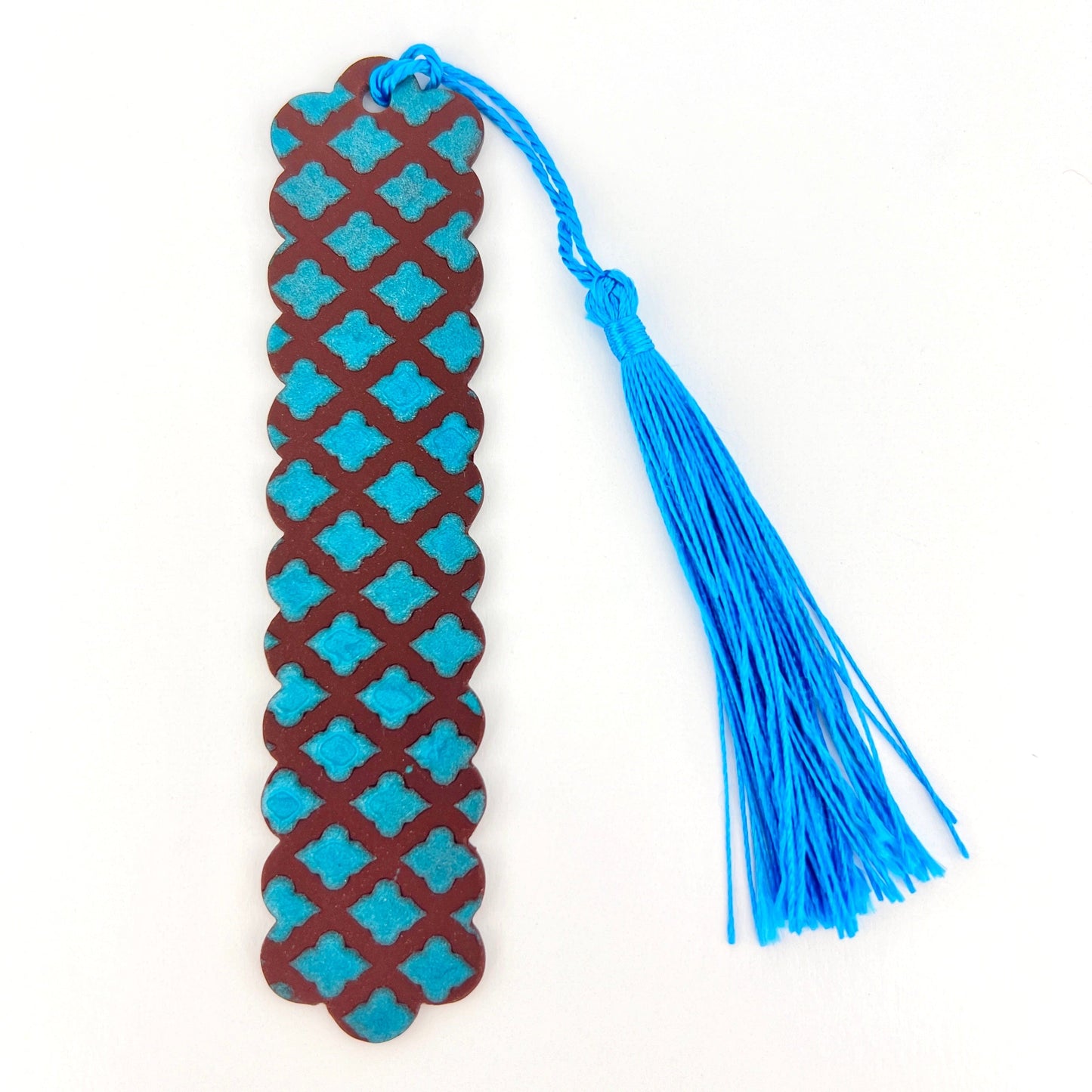 Bookmarks Brown with Teal Scallops - Turquoise Tassle Tall Scalloped Bookmarks