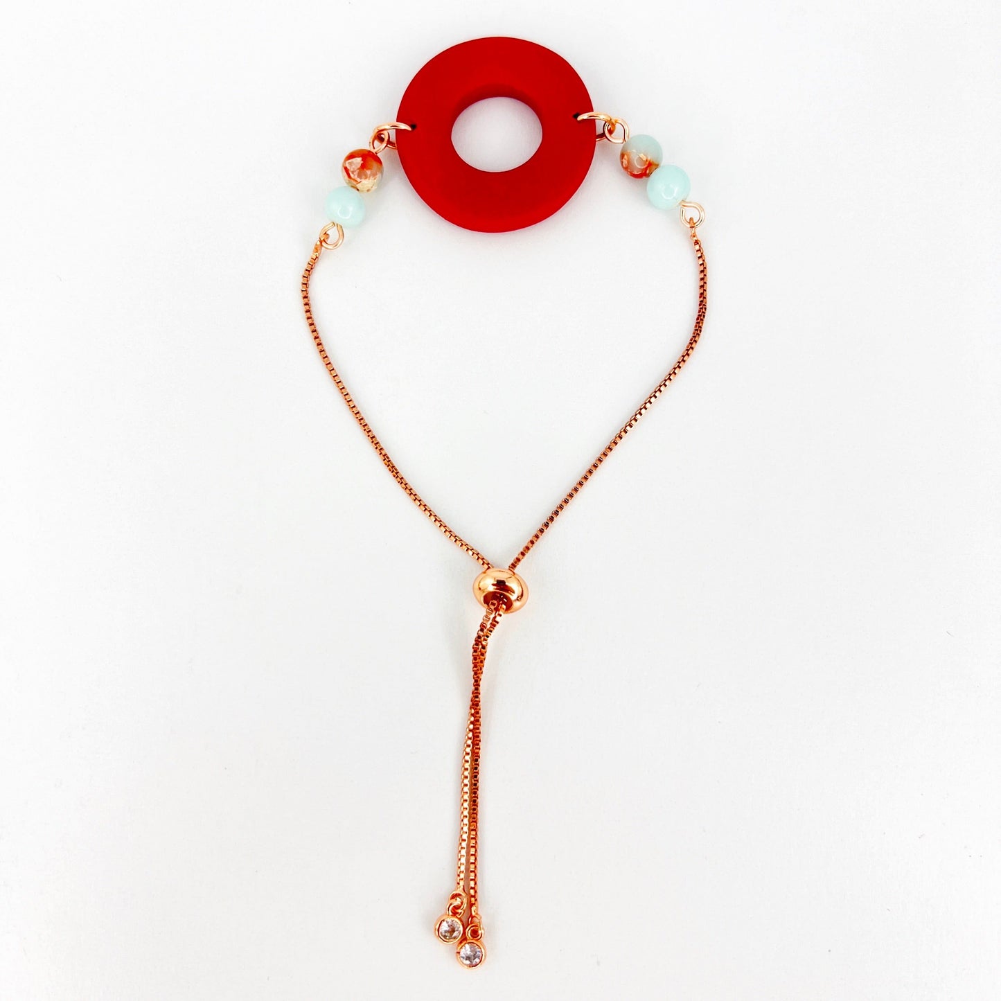 Bracelets Red | Rose Gold | Aqua Terra Jasper Beaded Circle Adjustable Chain Bracelet