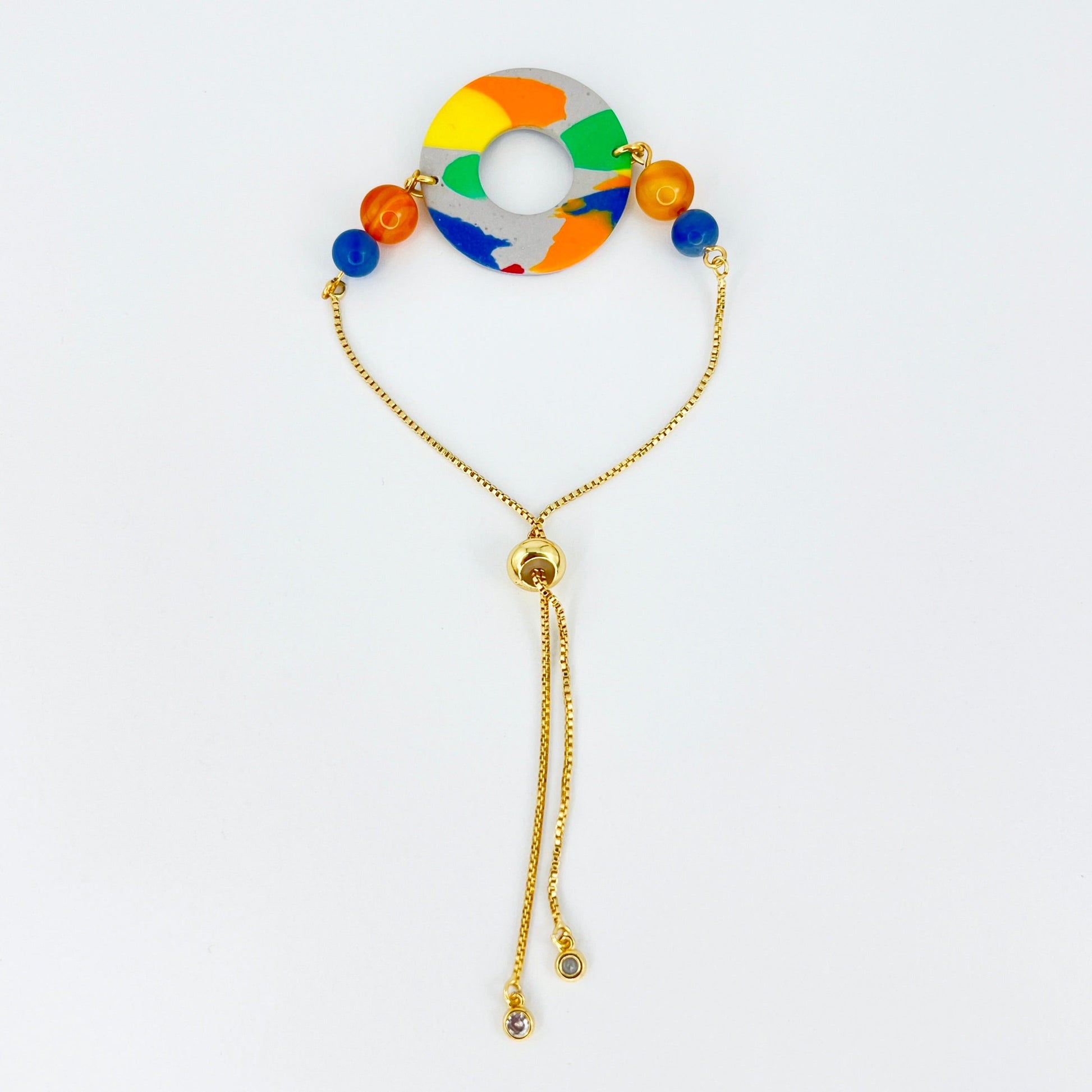 Bracelets Multi | Gold | Carnelian & Blue Adventurine Beaded Circle Adjustable Chain Bracelet