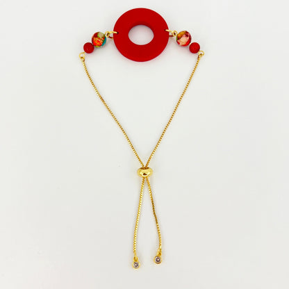 Bracelets Red | Gold | Sea Sedment Jasper Beaded Circle Adjustable Chain Bracelet