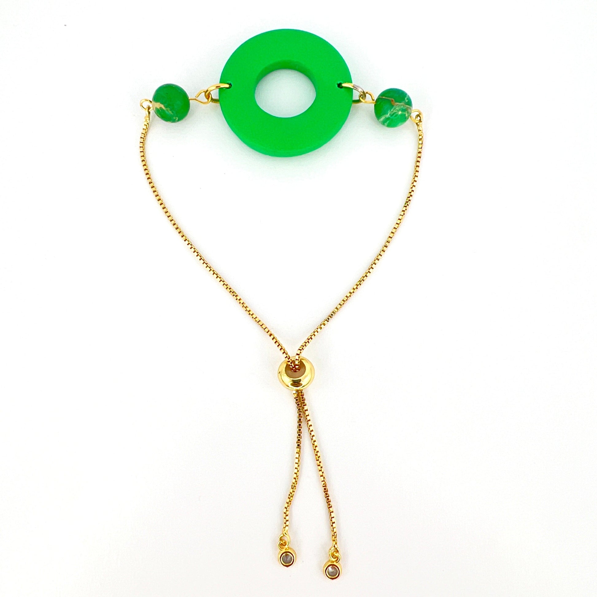 Bracelets Green | Gold | Mint Gold Vein Turquoise Magnesite Beaded Circle Adjustable Chain Bracelet