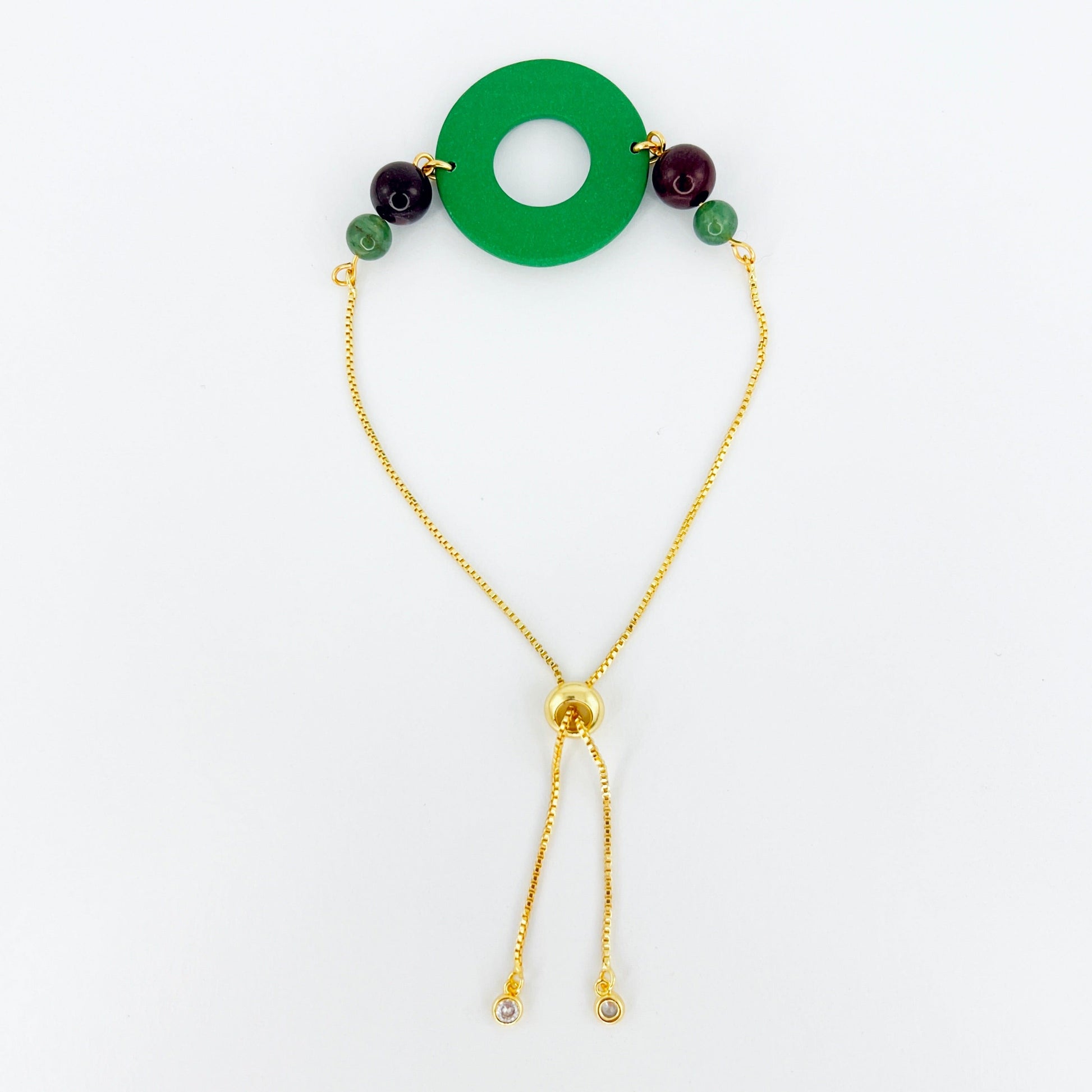 Bracelets Green | Gold | Goldstone & Adventurine Beaded Circle Adjustable Chain Bracelet