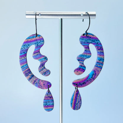 Earrings Cosmic Swirl Abstract Art Squiggle Dangle Earrings