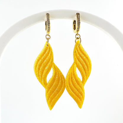 Earrings Aleanor - Yellow Glitter Waves with Gold CZ Leverback Earrings