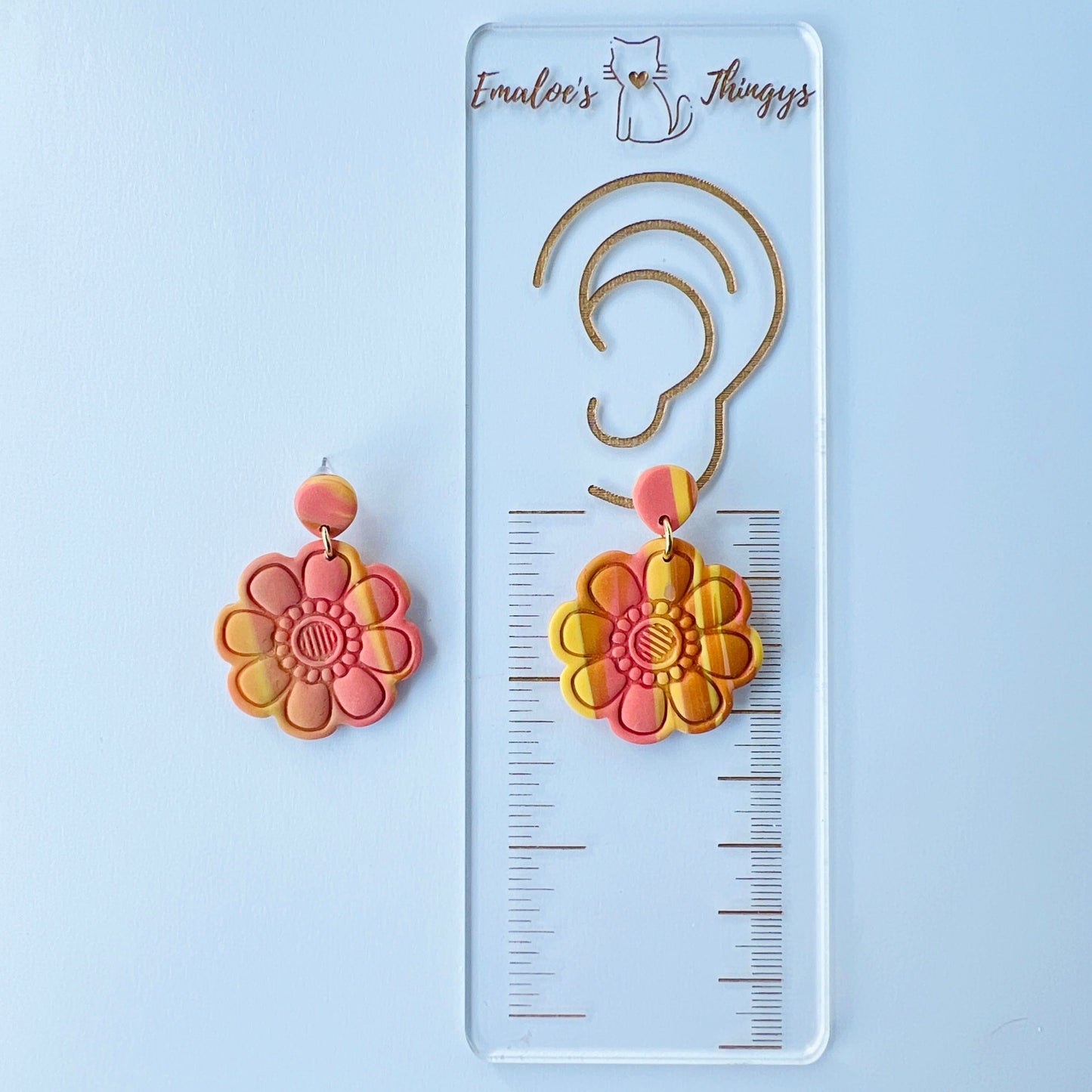 Earrings Bold Clay Flower Earrings – Yellow, Orange & Coral | Emaloe Thingys