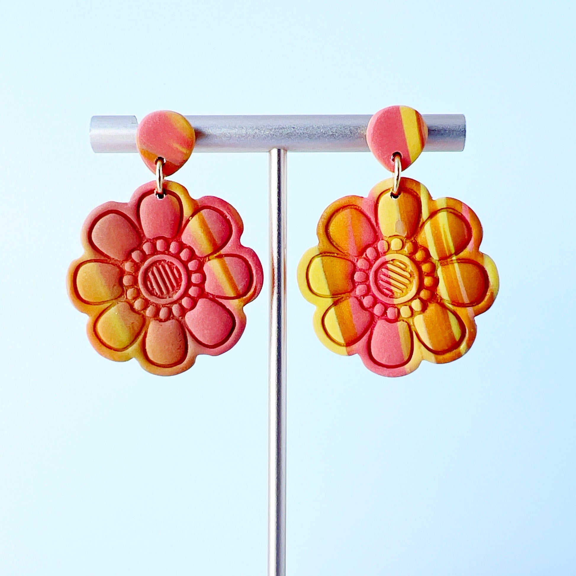 Earrings Bold Clay Flower Earrings – Yellow, Orange & Coral | Emaloe Thingys