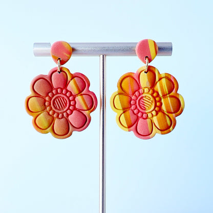 Earrings Bold Clay Flower Earrings – Yellow, Orange & Coral | Emaloe Thingys