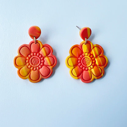 Earrings Bold Clay Flower Earrings – Yellow, Orange & Coral | Emaloe Thingys
