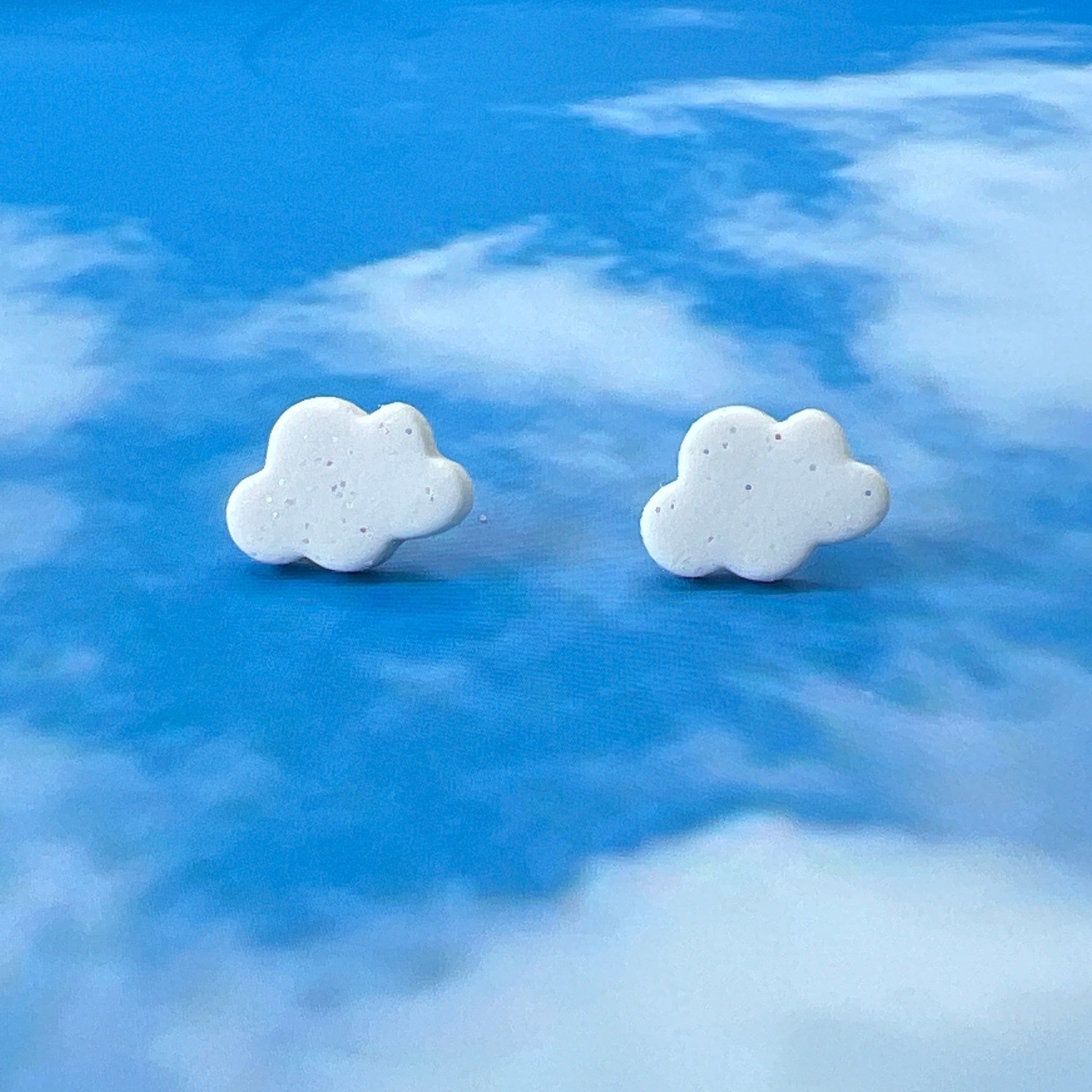 Earrings White Cloud Stud Earrings – Polymer Clay & Titanium
