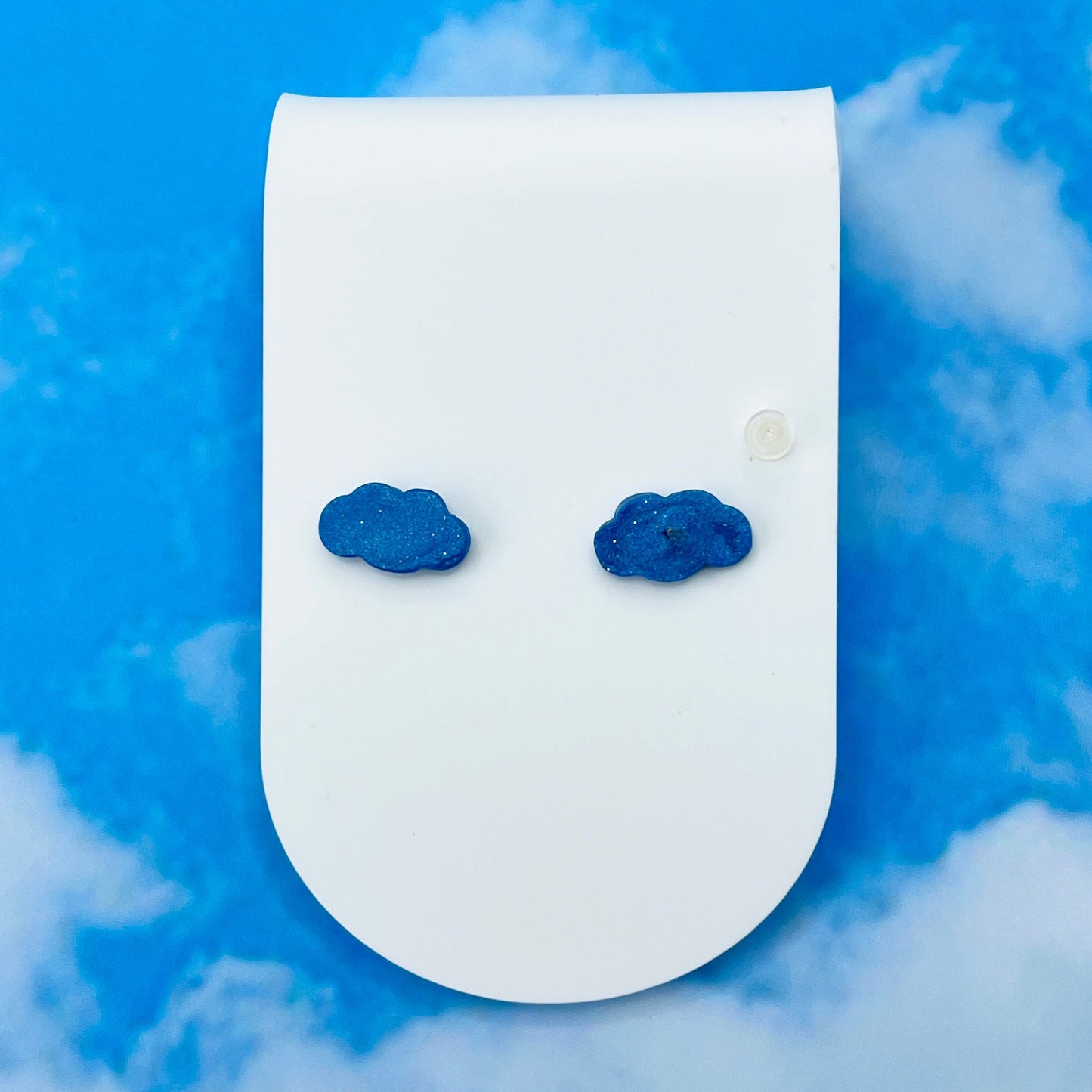 Earrings Blue Cloud Stud Earrings – Polymer Clay & Titanium