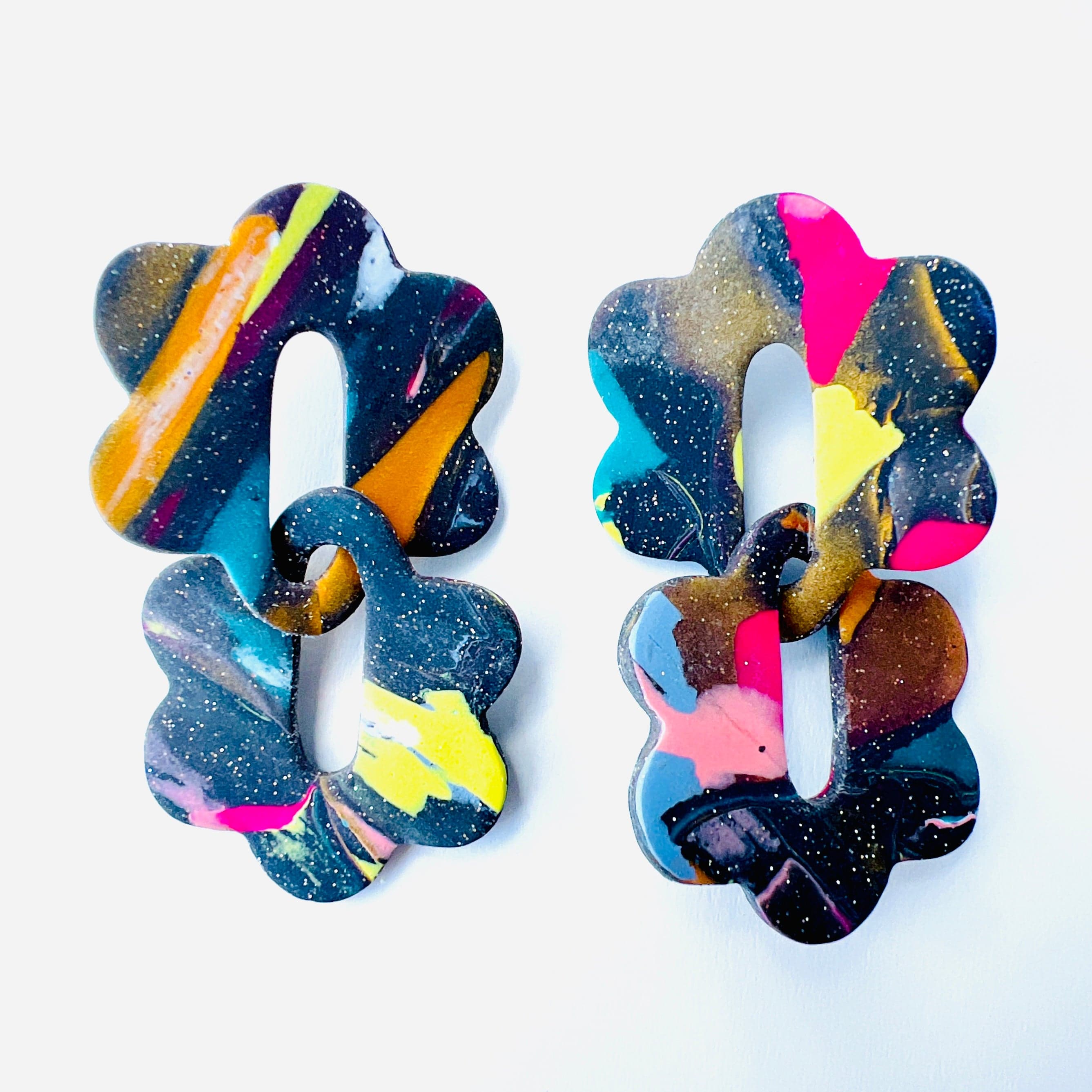Color Splash Chain Link Earrings – Polymer Clay & Titanium | Emaloe's ...