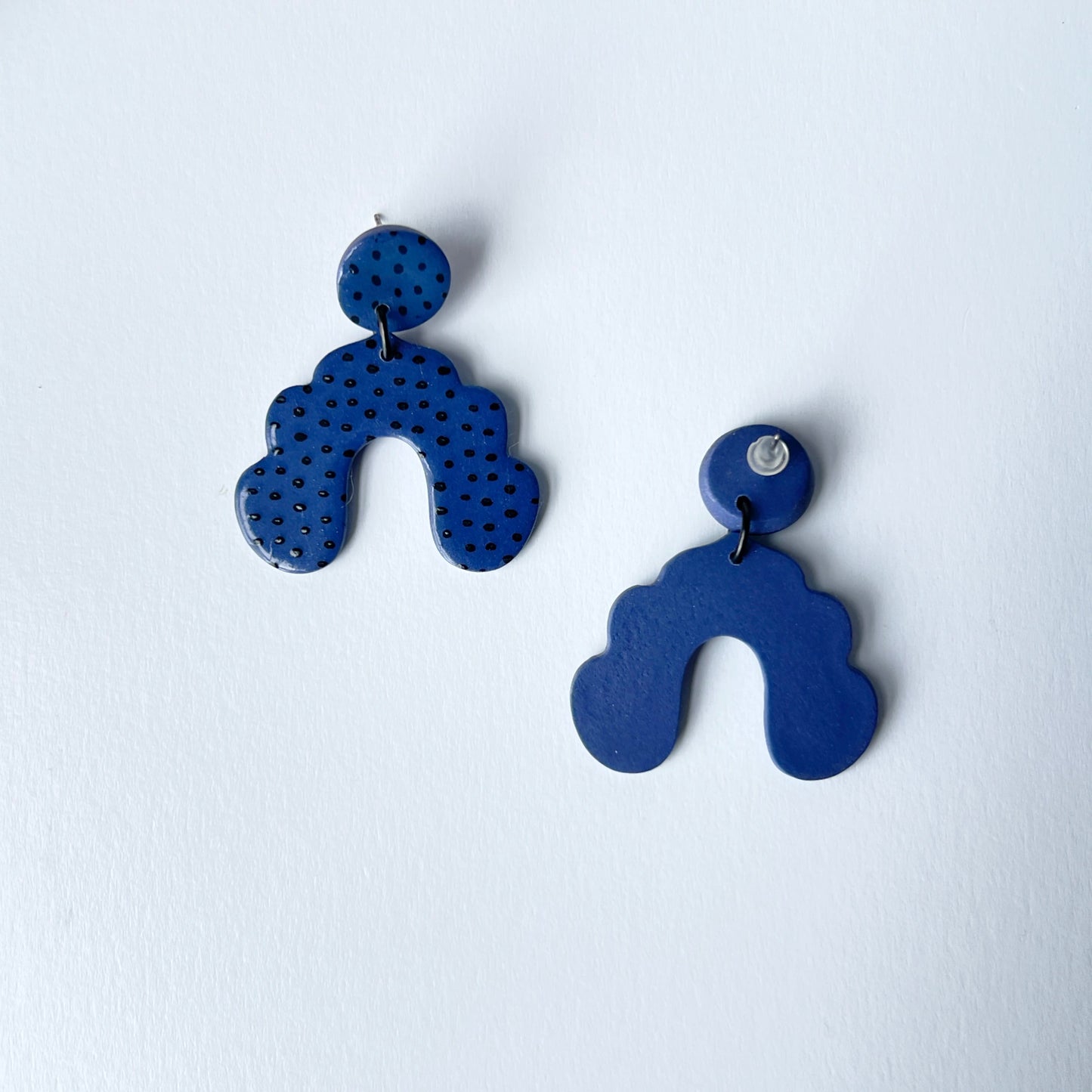 Earrings Denim Blue & Black Polka Dot Arch Earrings