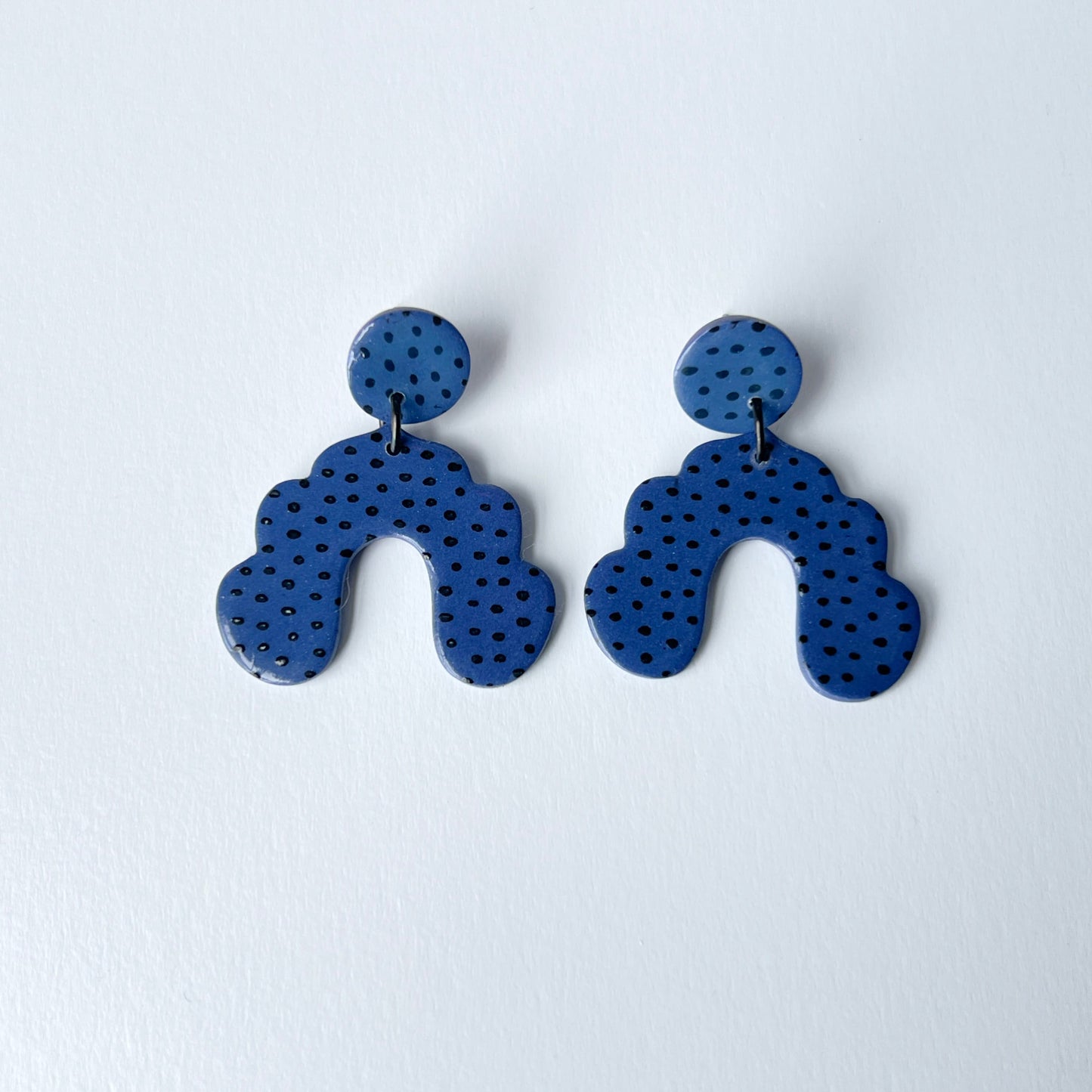 Earrings Denim Blue & Black Polka Dot Arch Earrings