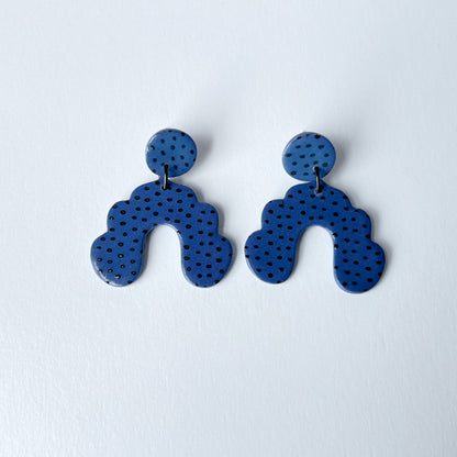 Earrings Denim Blue & Black Polka Dot Arch Earrings