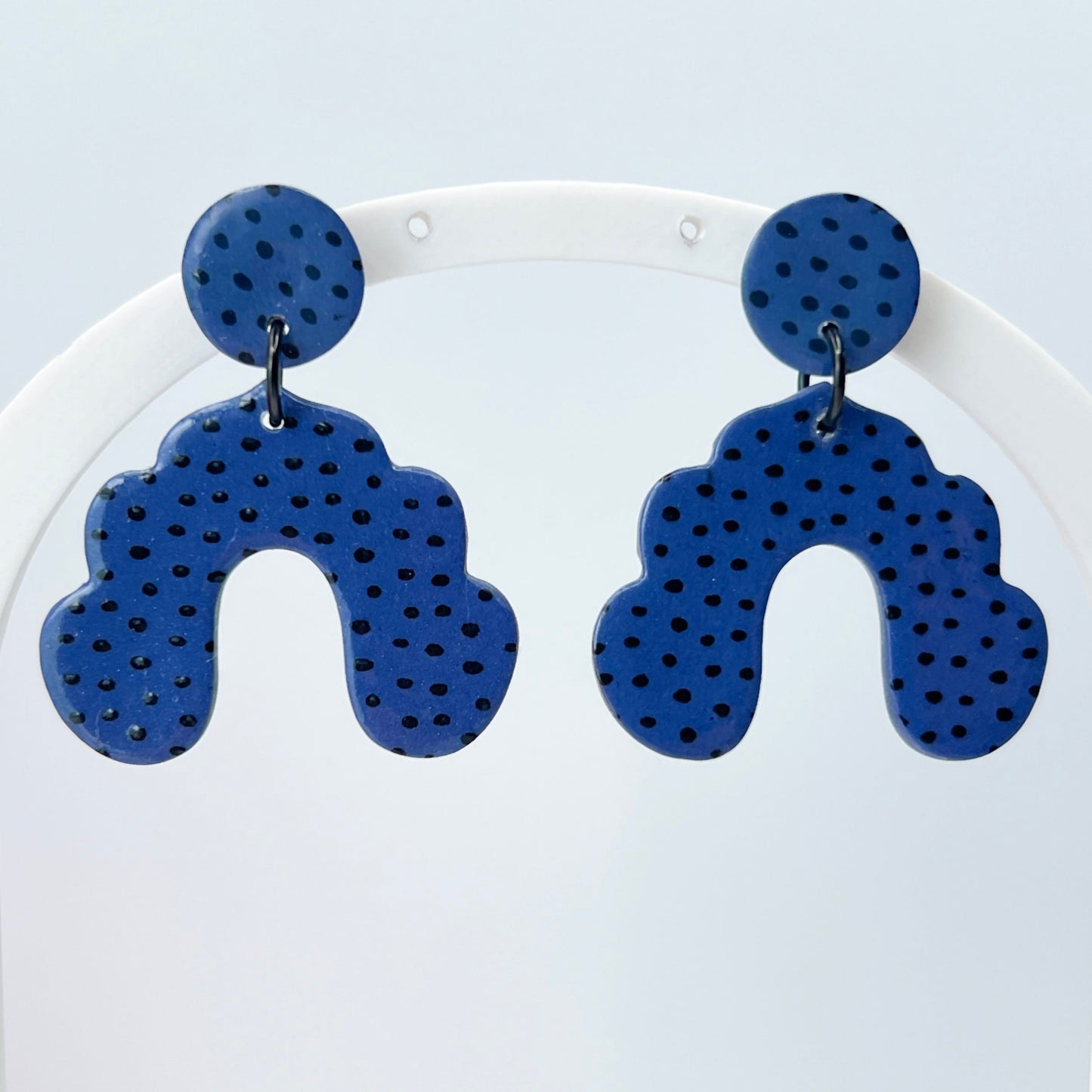 Earrings Denim Blue & Black Polka Dot Arch Earrings