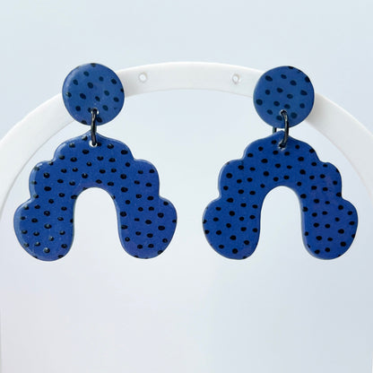 Earrings Denim Blue & Black Polka Dot Arch Earrings