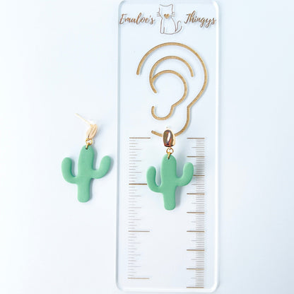 Earrings Gold Organic Posts with Green Cactus Earrings