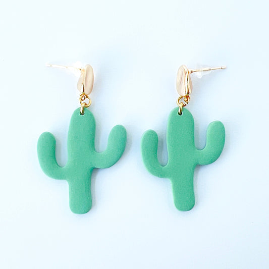Earrings Gold Organic Posts with Green Cactus Earrings