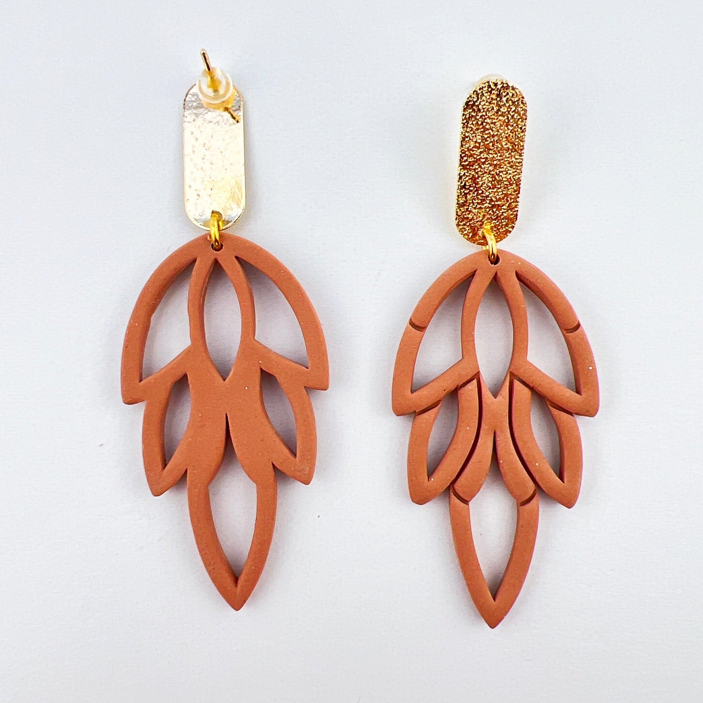 Earrings Gold Oval & Brown Leaf Earrings