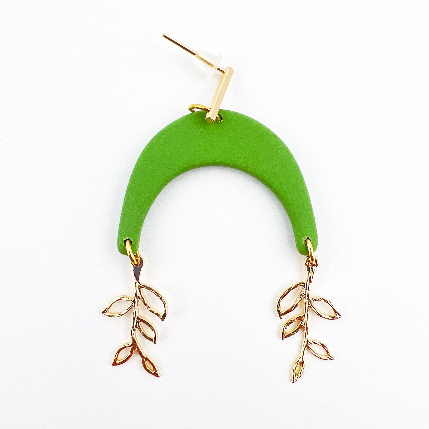 Earrings Green Arches with Gold Vine Charms Earrings