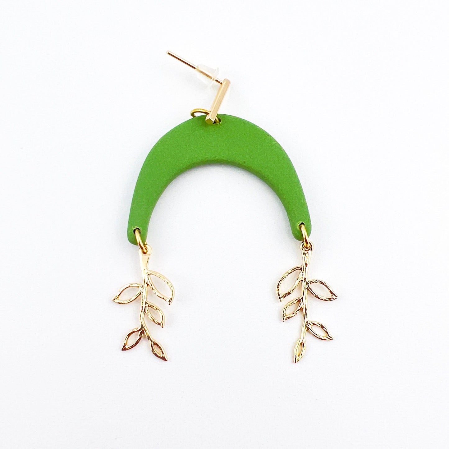 Earrings Green Arches with Gold Vine Charms Earrings